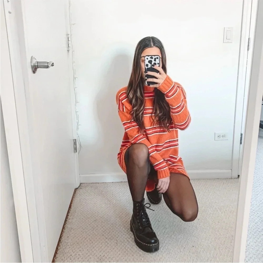 For Love & Lemons Charlie Sweater Orange Striped Oversize Crew Neck Pullover S - Picture 9 of 9